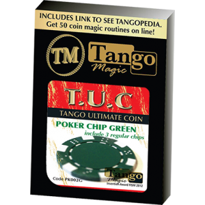 TUC Poker Chip Green plus 3 regular chips (PK002G) by Tango Magic - Trick
