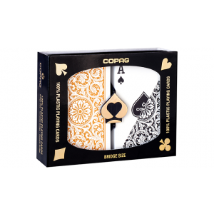 Copag 1546 Plastic Playing Cards Bridge Size Regular Index Black/Gold Double-Deck Set
