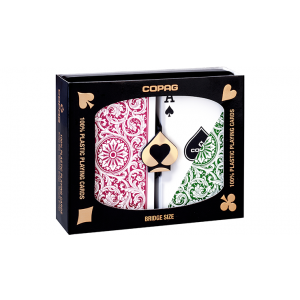 Copag 1546 Plastic Playing Cards Bridge Size Regular Index Green/Burgundy Double-Deck Set