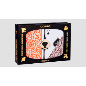 Copag 1546 Plastic Playing Cards Poker Size Regular Index Orange/Brown Double-Deck Set