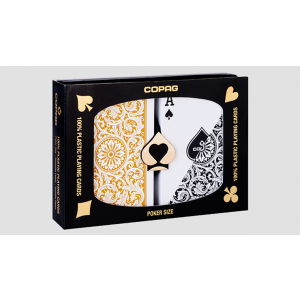 Copag 1546 Plastic Playing Cards Poker Size Regular Index Black and Gold Double-Deck Set