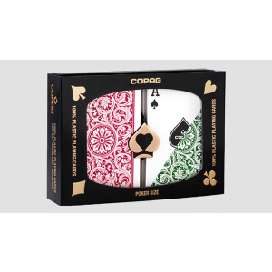 Copag 1546 Plastic Playing Cards Poker Size Regular Index Green and Burgundy Double-Deck Set