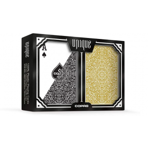 Copag Unique Plastic Playing Cards Poker Size Regular Index Black and Gold Double-Deck Set
