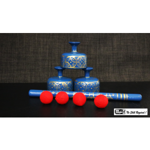 Indian Street Cups with Wand (Hand painted blue) by Mr. Magic - Trick